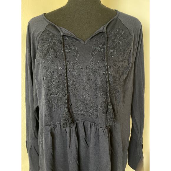 J.Jill Women's Embroidered Boho Western Casual Cotton Modal Blend Top Blue M - Picture 7 of 10
